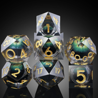 Dragon Eye  DND Sharp Resin Liquid  Dice Set(Green Dragon Eye)
