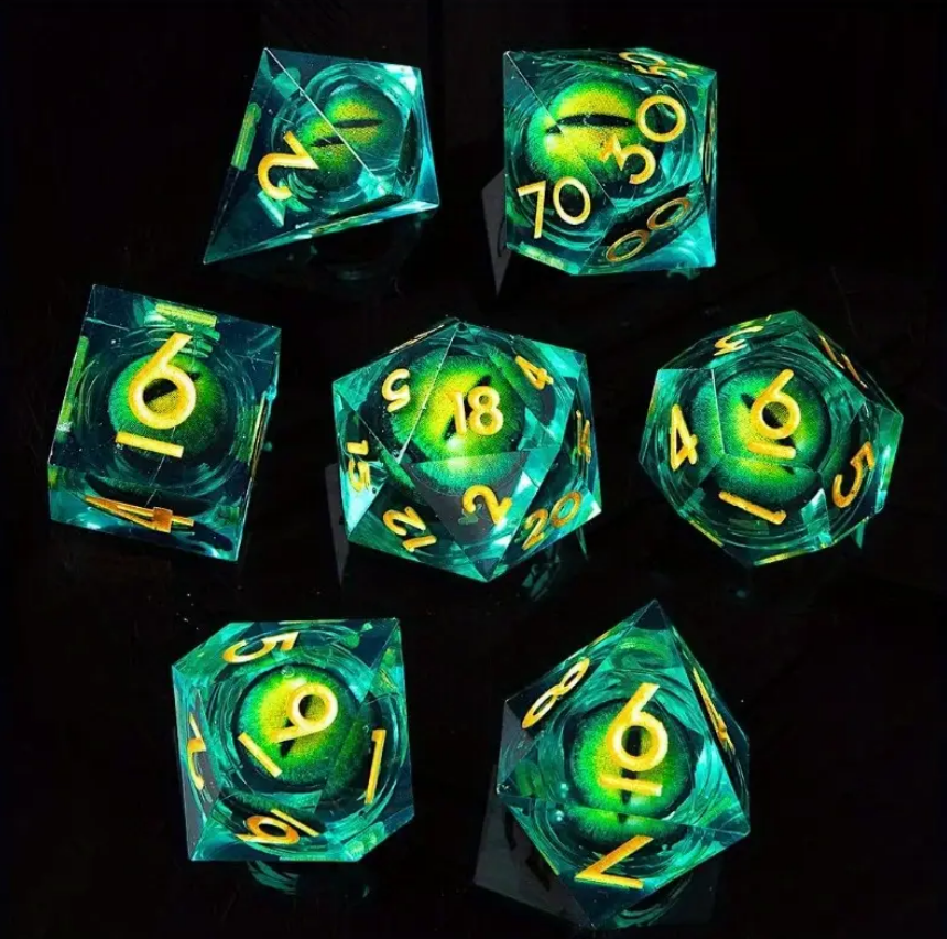 DND big green eyeball resin dice set