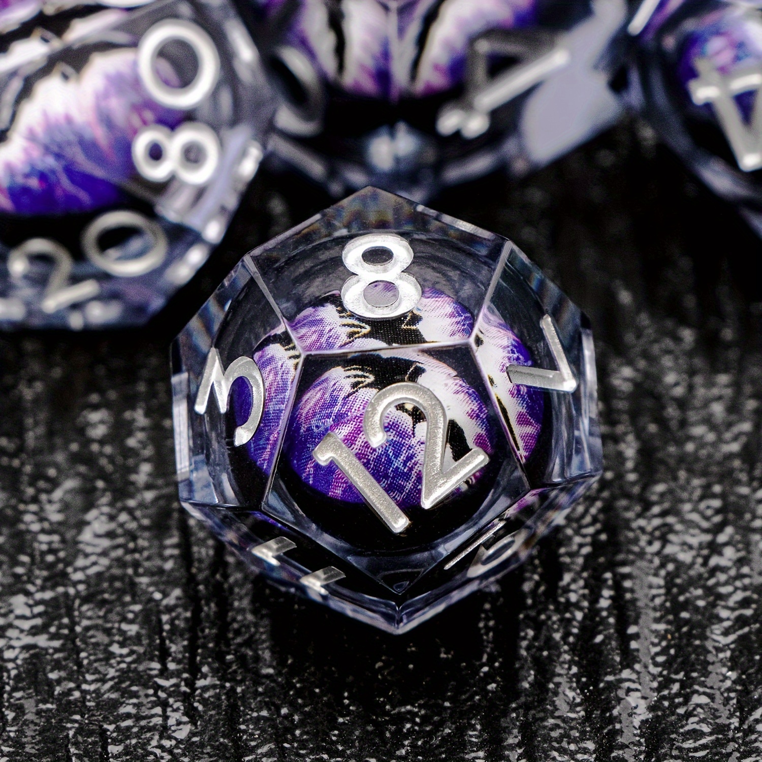 Purple Dragon Eye  DND Sharp Resin Liquid  Dice Set