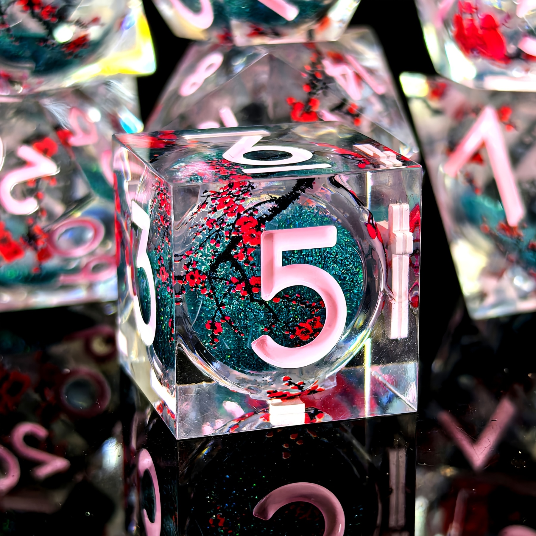 Plum Blossom Resin Dice Set