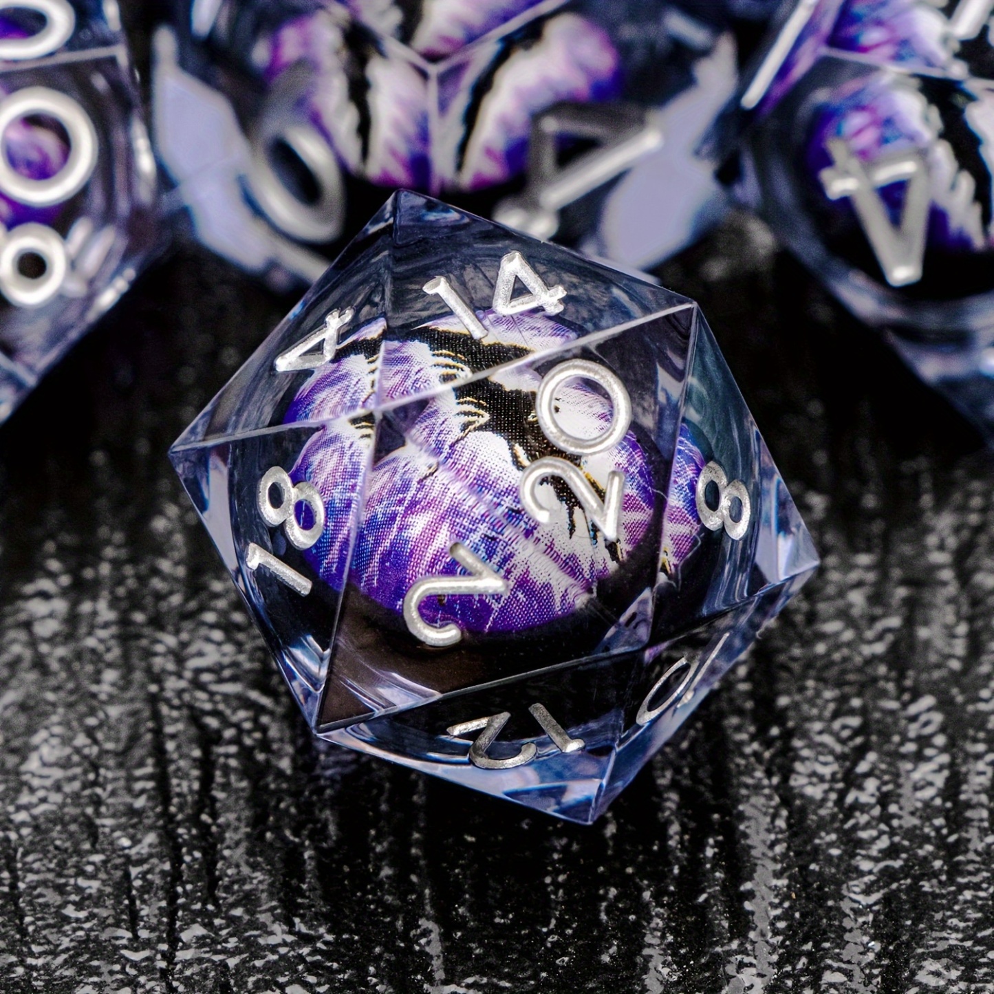 Purple Dragon Eye  DND Sharp Resin Liquid  Dice Set