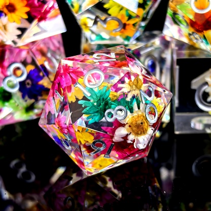 DND Resin Dice Set - Vibrant Floral & Star Design