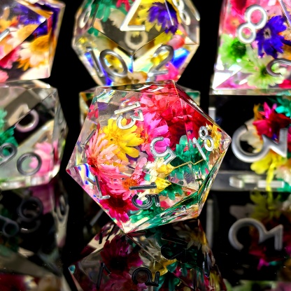 DND Resin Dice Set - Vibrant Floral & Star Design