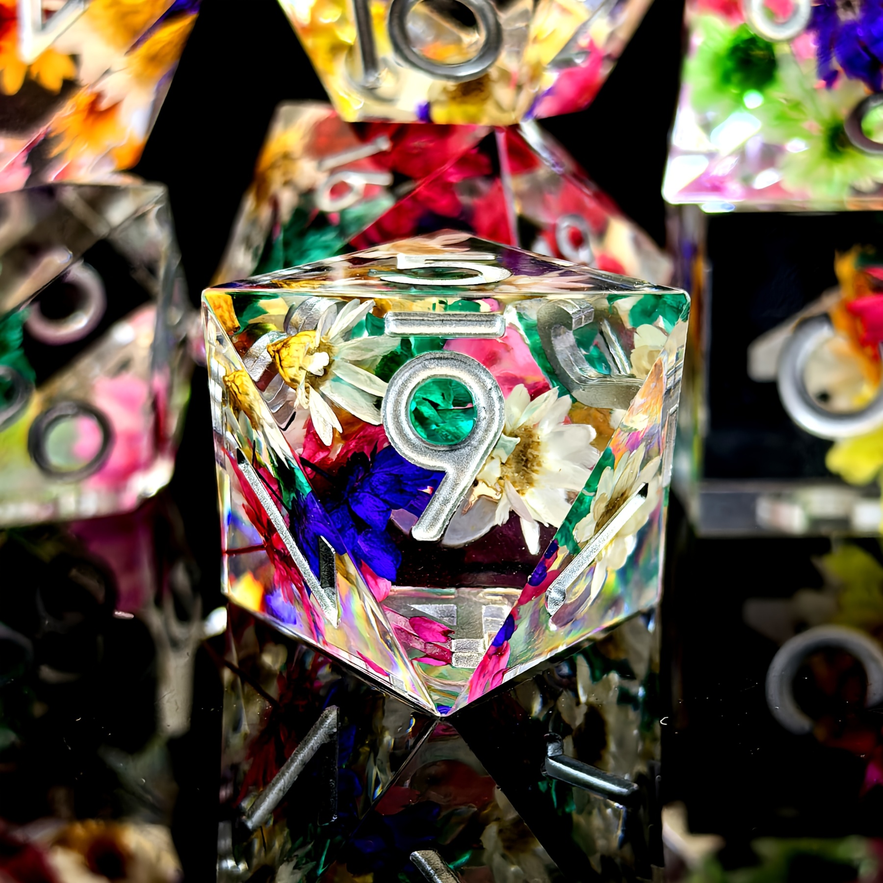 DND Resin Dice Set - Vibrant Floral & Star Design