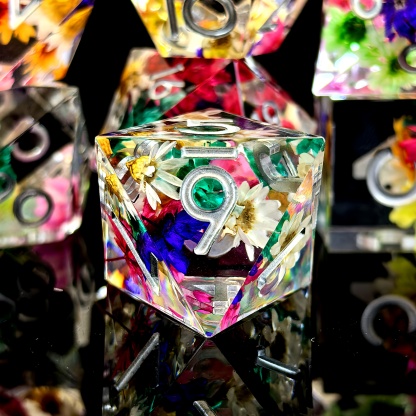 DND Resin Dice Set - Vibrant Floral & Star Design