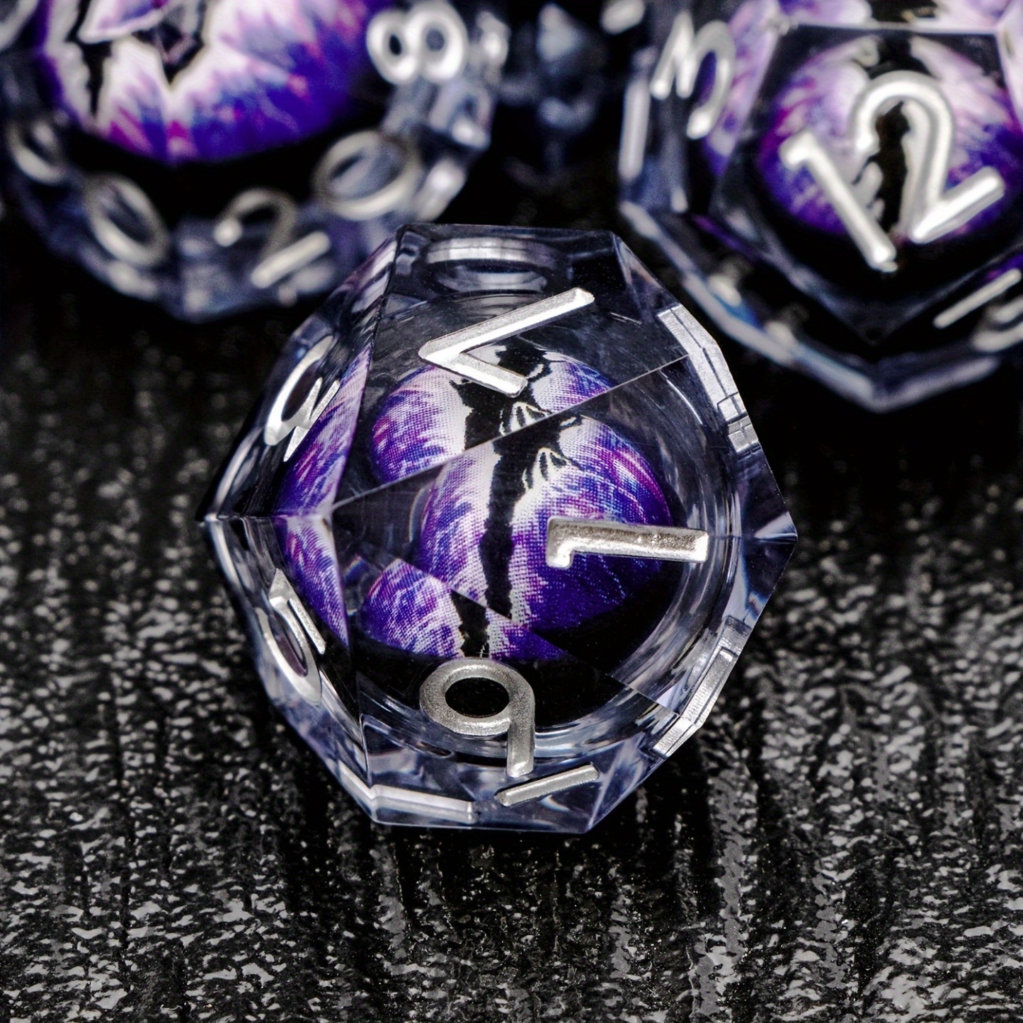 Purple Dragon Eye  DND Sharp Resin Liquid  Dice Set