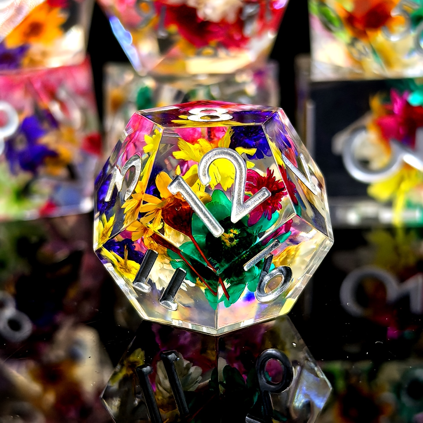 DND Resin Dice Set - Vibrant Floral & Star Design