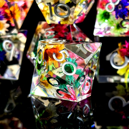 DND Resin Dice Set - Vibrant Floral & Star Design