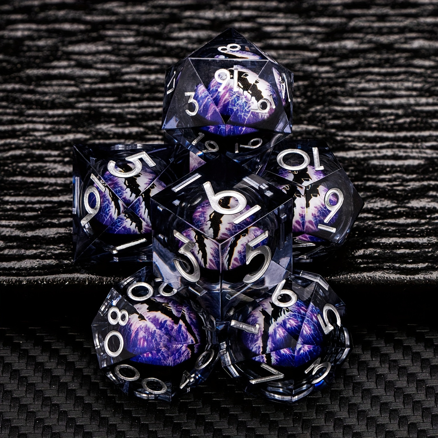 Purple Dragon Eye  DND Sharp Resin Liquid  Dice Set