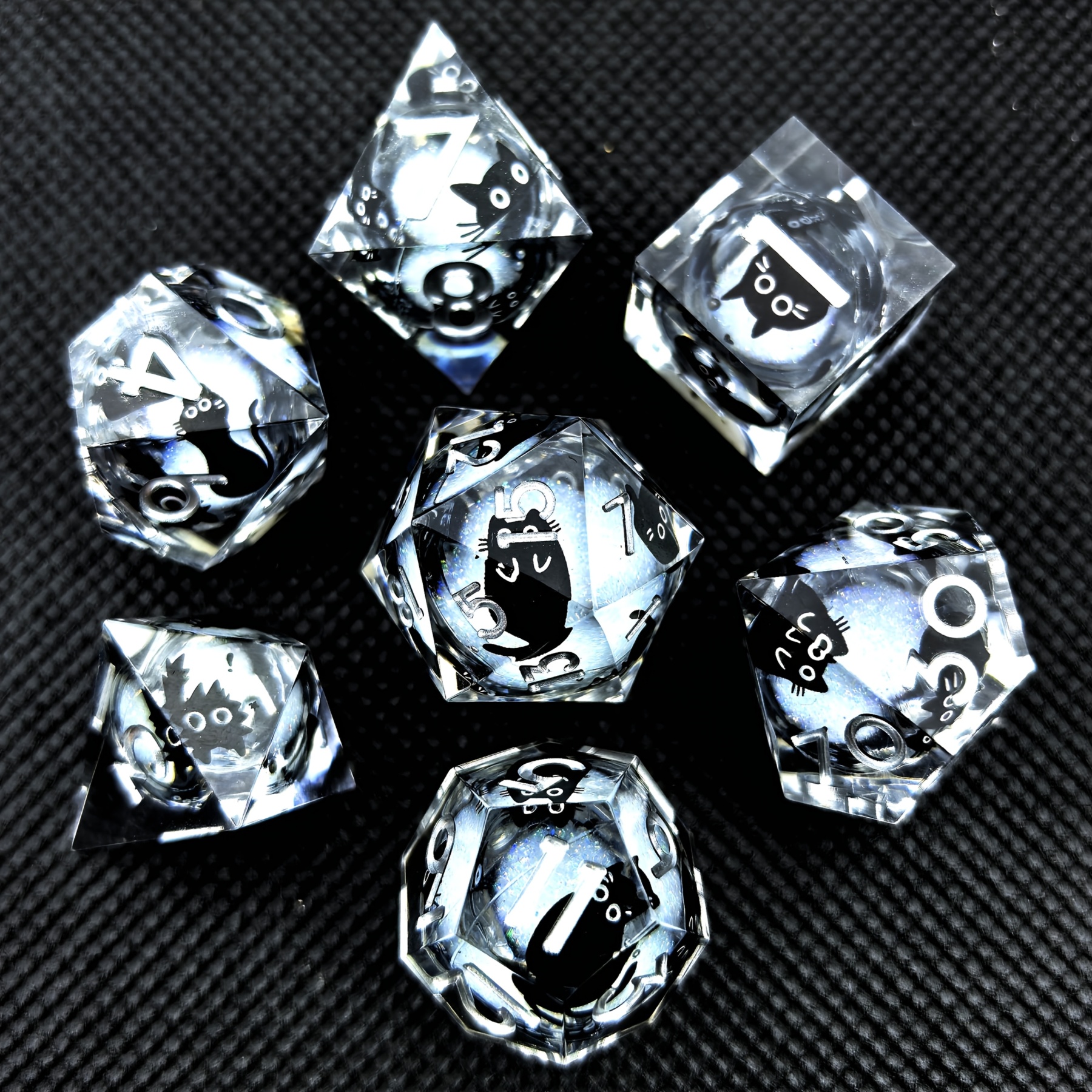 Cute Cat Liquid Core Resin Dice Set