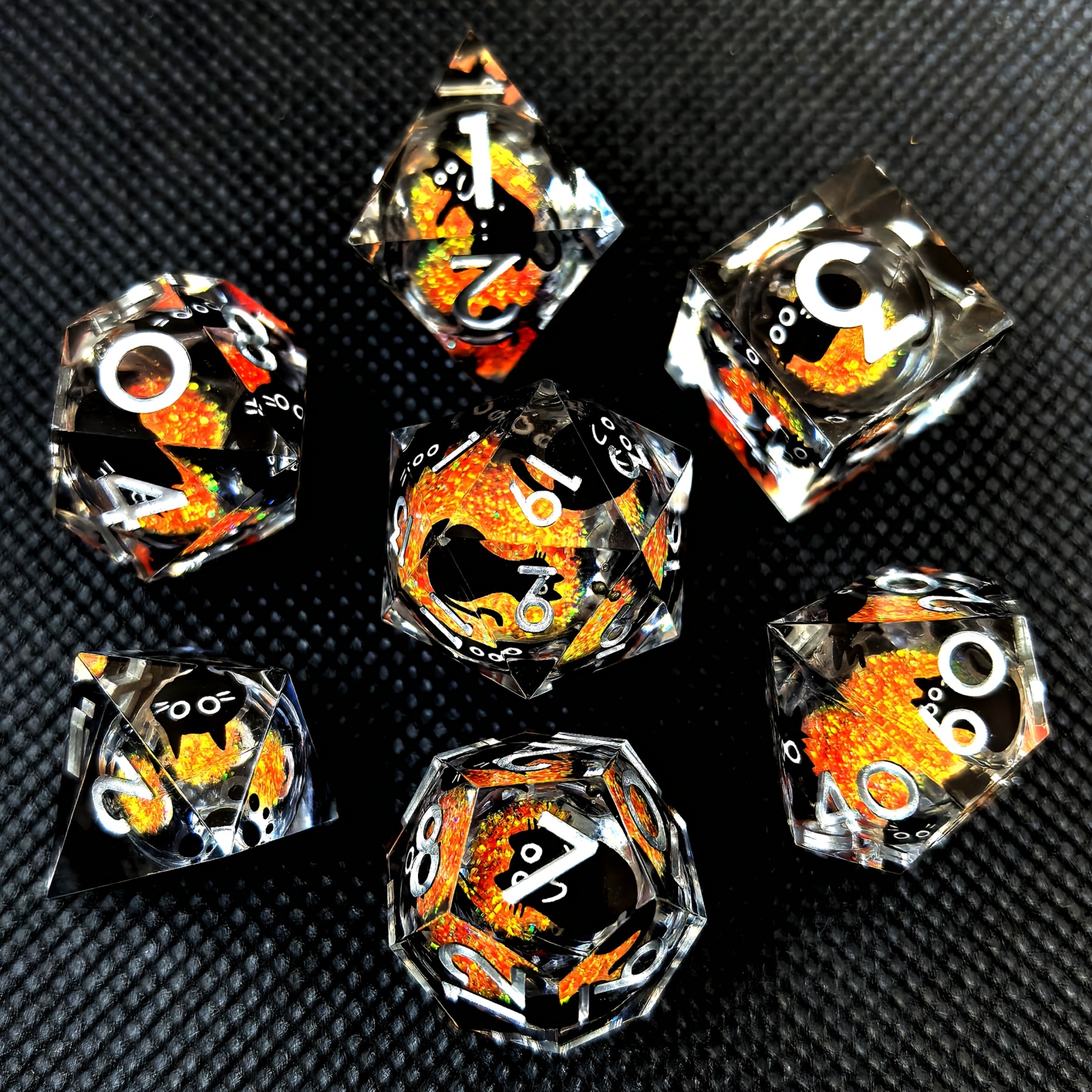 Cute Cat Liquid Core Resin Dice Set