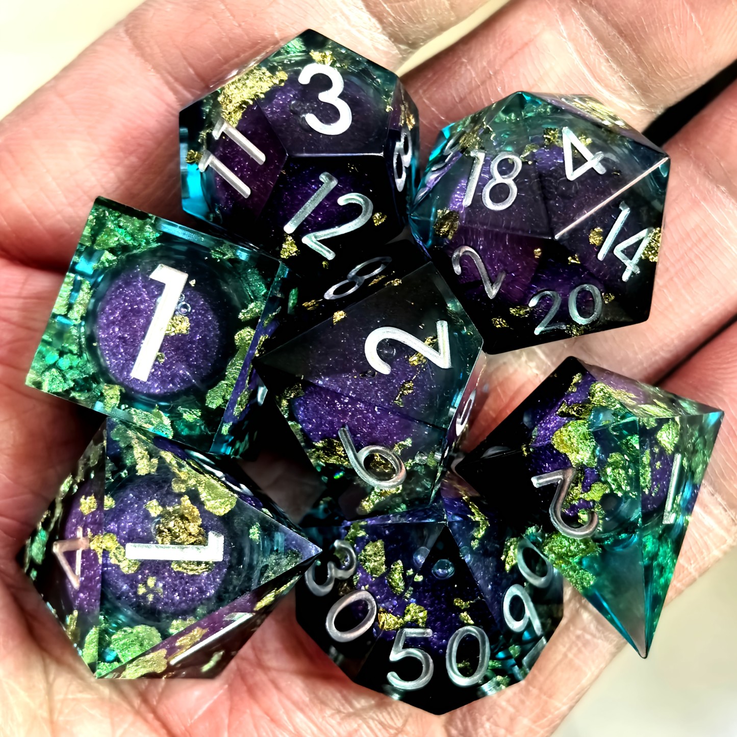 Sacred Flame Gold Foil Resin Dice Set