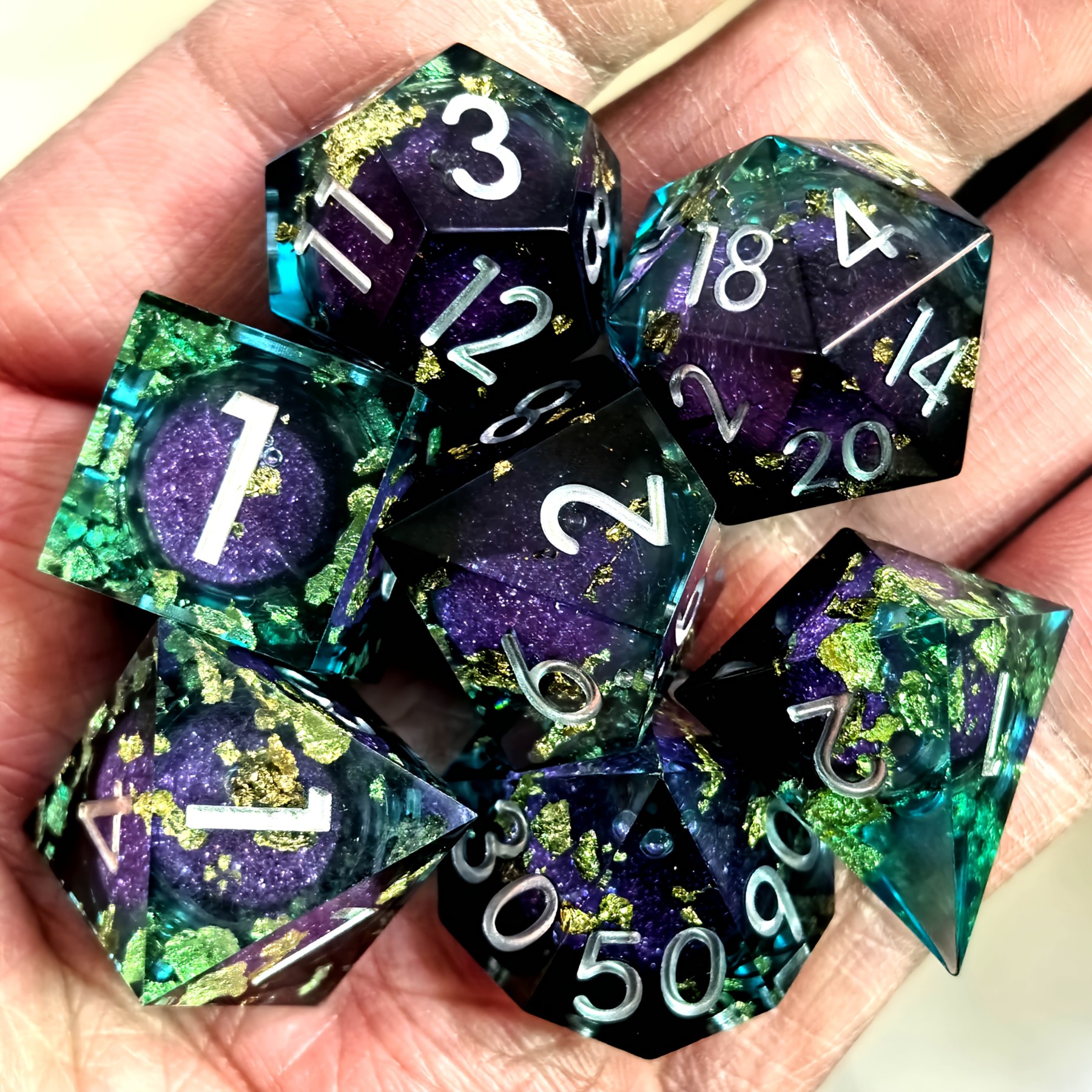 Sacred Flame Gold Foil Resin Dice Set
