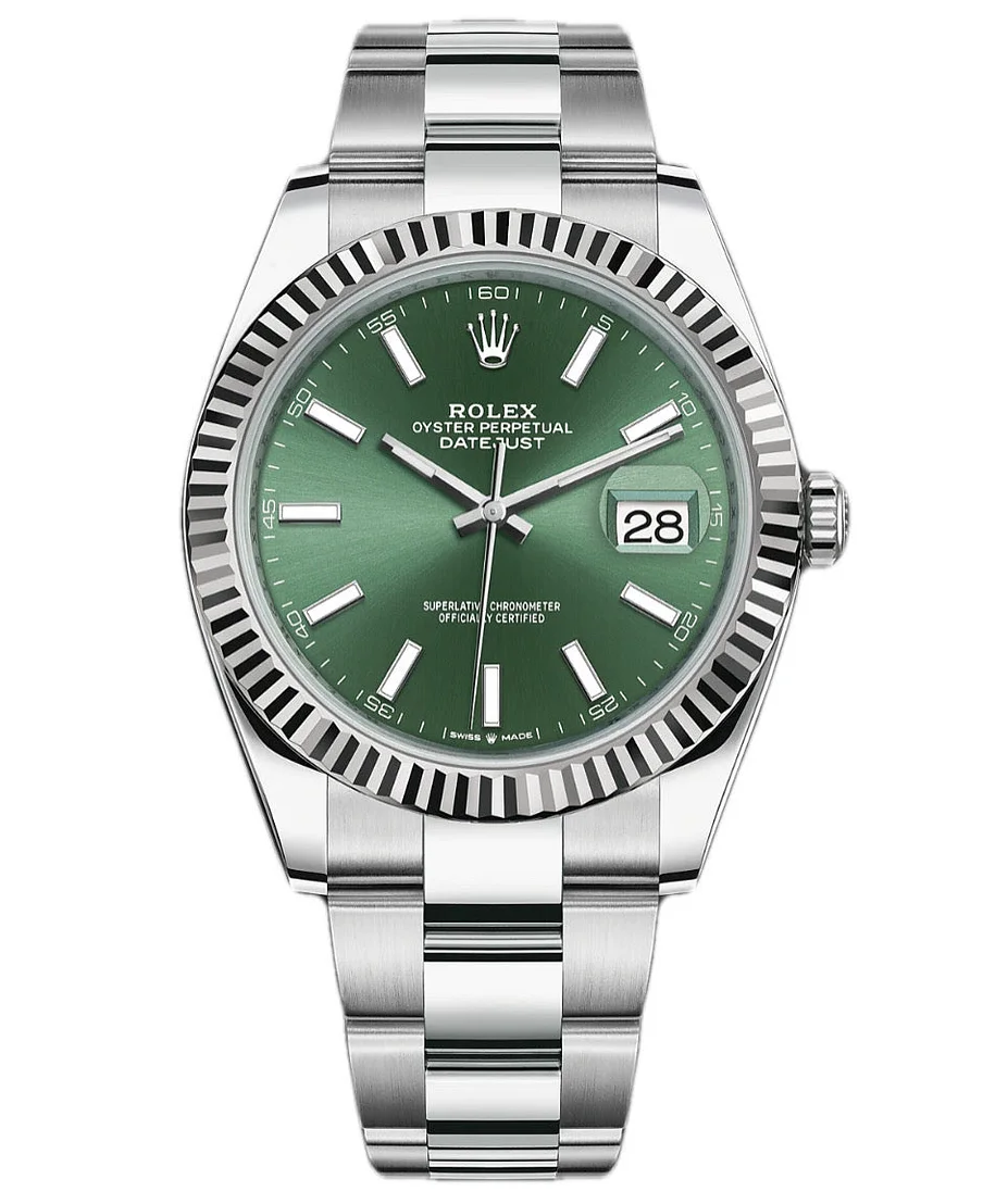 RL038 Rolex Datejust 41 Green Dial Oystersteel and White Gold Men's Watch 126334