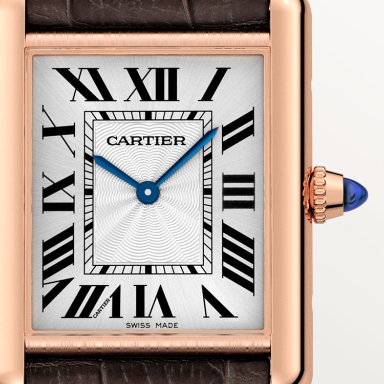 CA002 TANK LOUIS CARTIER WATCH Large model, hand-wound mechanical movement, rose gold, leather