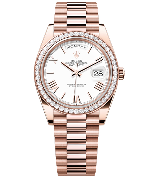 RL041 Rolex Day-Date 40, Presidential White dial, Diamond Bezel, President bracelet, Watch 228345rbr-0012