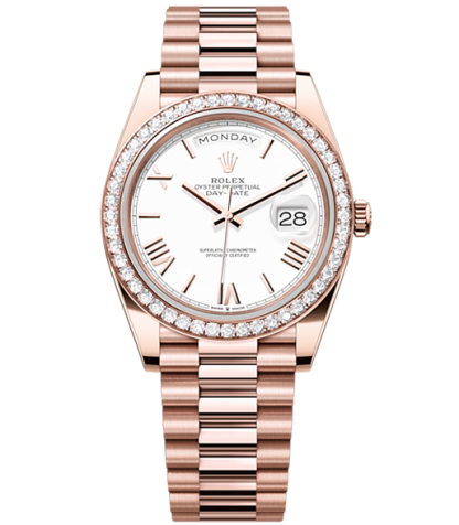 RL041 Rolex Day-Date 40, Presidential White dial, Diamond Bezel, President bracelet, Watch 228345rbr-0012