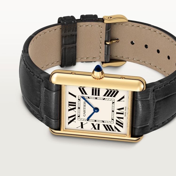 CA004 TANK LOUIS CARTIER WATCH Large model, quartz movement, 18K yellow gold, leather