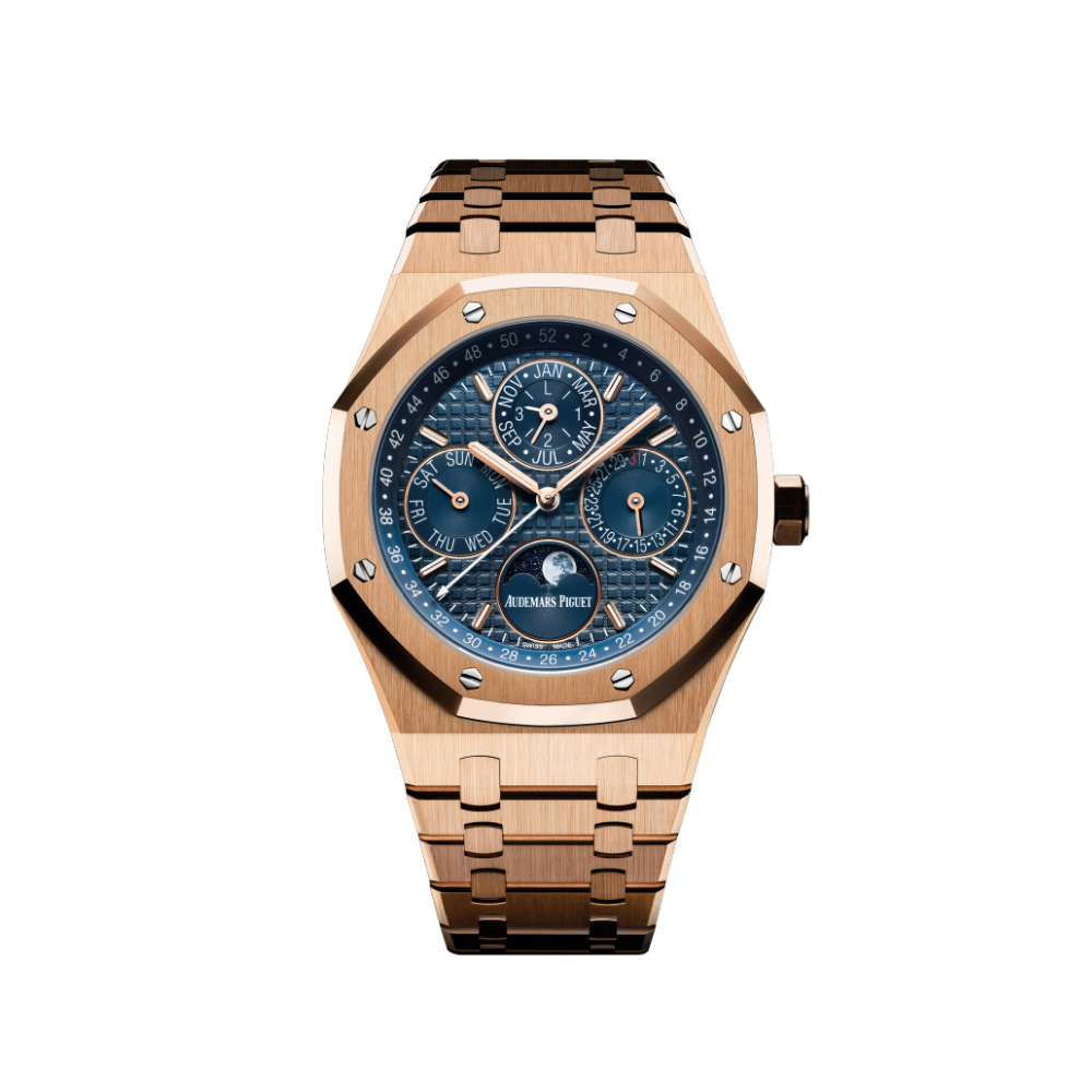 AP329 Audemars Piguet Royal Oak Perpetual Calendar Rose Gold Blue Dial 26574OR.OO.1220OR.02