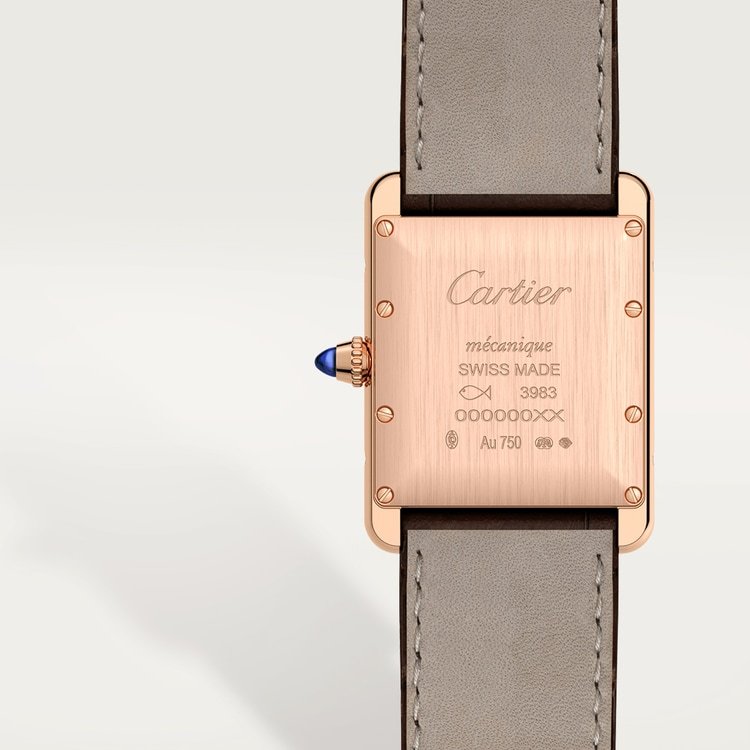 CA002 TANK LOUIS CARTIER WATCH Large model, hand-wound mechanical movement, rose gold, leather