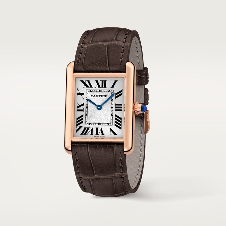 CA002 TANK LOUIS CARTIER WATCH Large model, hand-wound mechanical movement, rose gold, leather