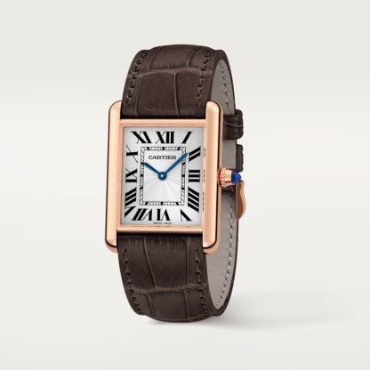 CA002 TANK LOUIS CARTIER WATCH Large model, hand-wound mechanical movement, rose gold, leather