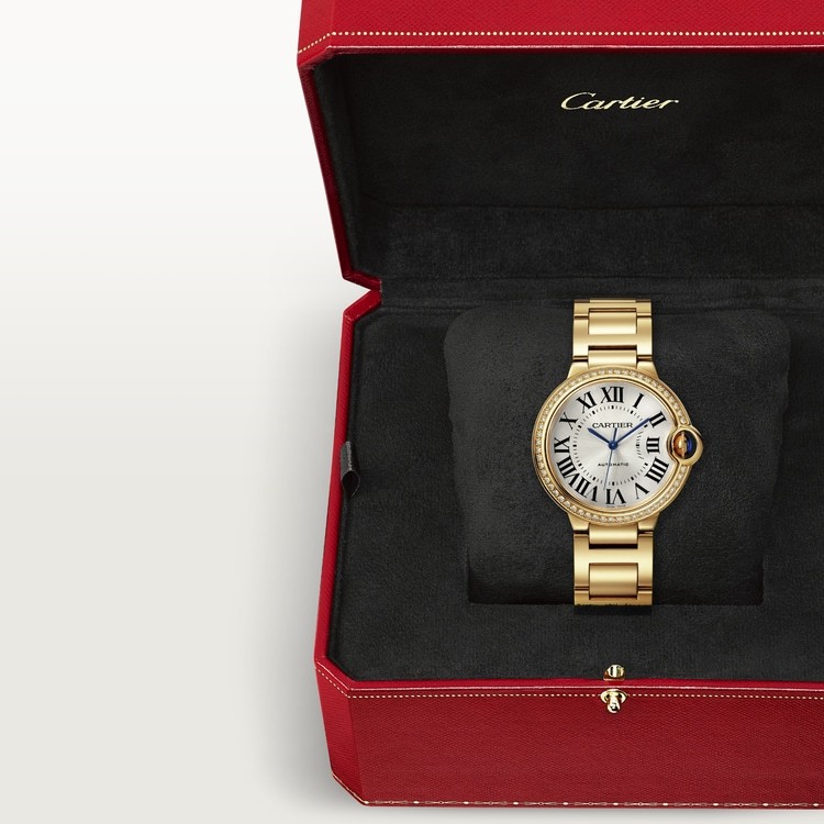 CA010 Ballon Bleu de Cartier watch, 36 mm, mechanical movement with automatic winding. Yellow gold