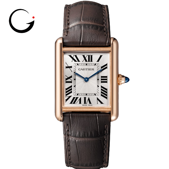 CA002 TANK LOUIS CARTIER WATCH Large model, hand-wound mechanical movement, rose gold, leather