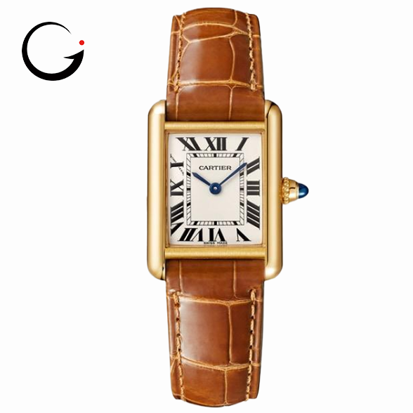 CA007 TANK LOUIS CARTIER WATCH Small model, quartz movement, yellow gold, leather