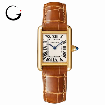 CA007 TANK LOUIS CARTIER WATCH Small model, quartz movement, yellow gold, leather