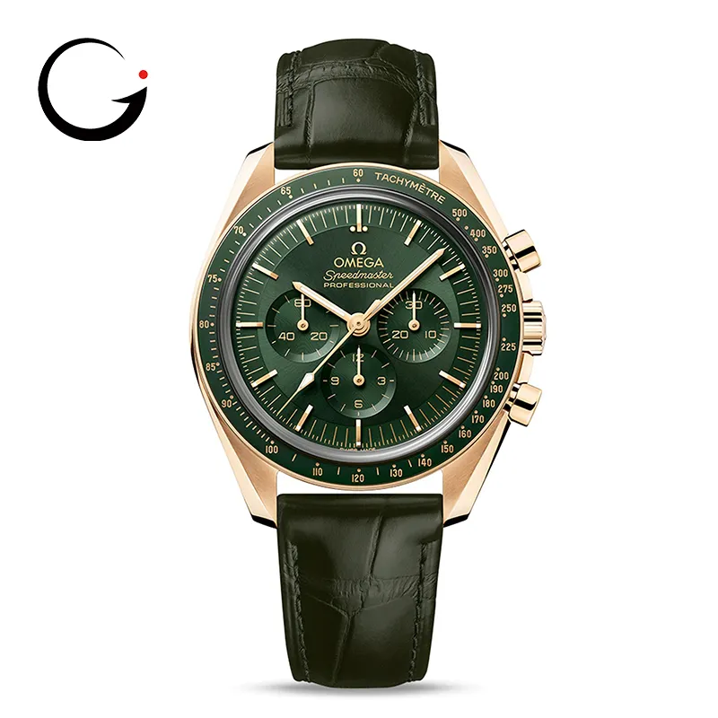 OM022 OMEGA Speedmaster Moonwatch Professional Co-Axial Master Chronometer Chronograph 42mm Mens Watch Green Moonshine Gold O31063425010001