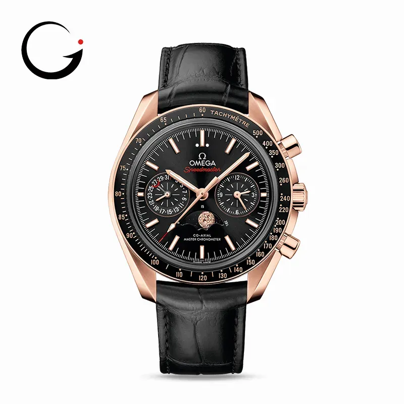 OM023 MOONPHASE CO‐AXIAL MASTER CHRONOMETER MOONPHASE CHRONOGRAPH 44.25 MM 304.63.44.52.01.001 FAVOURITES COMPARE SednaTM gold on Leather strap