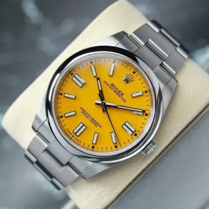 RL036  124300 Oyster Perpetual 41 "Yellow Dial" Rolex 5 Year Warranty