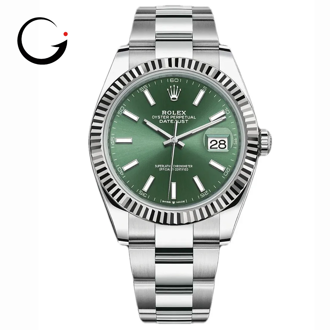 RL038 Rolex Datejust 41 Green Dial Oystersteel and White Gold Men's Watch 126334