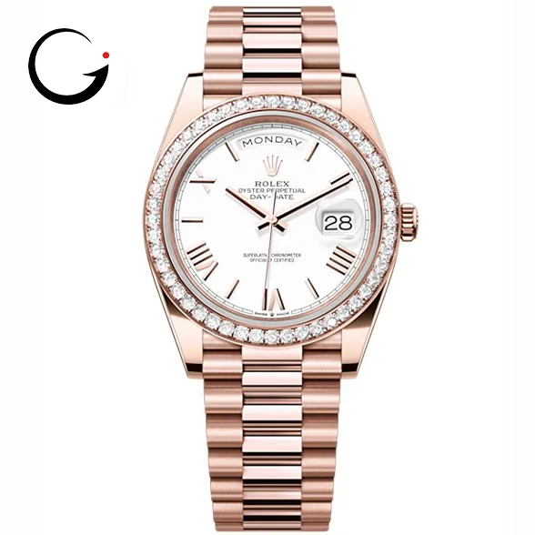 RL041 Rolex Day-Date 40, Presidential White dial, Diamond Bezel, President bracelet, Watch 228345rbr-0012