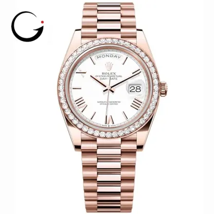 RL041 Rolex Day-Date 40, Presidential White dial, Diamond Bezel, President bracelet, Watch 228345rbr-0012