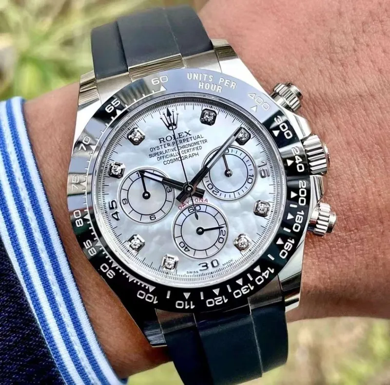 RL049 Cosmograph Daytona 116519LN MOP Diamond Dial Oysterflex White Gold Mens Watch