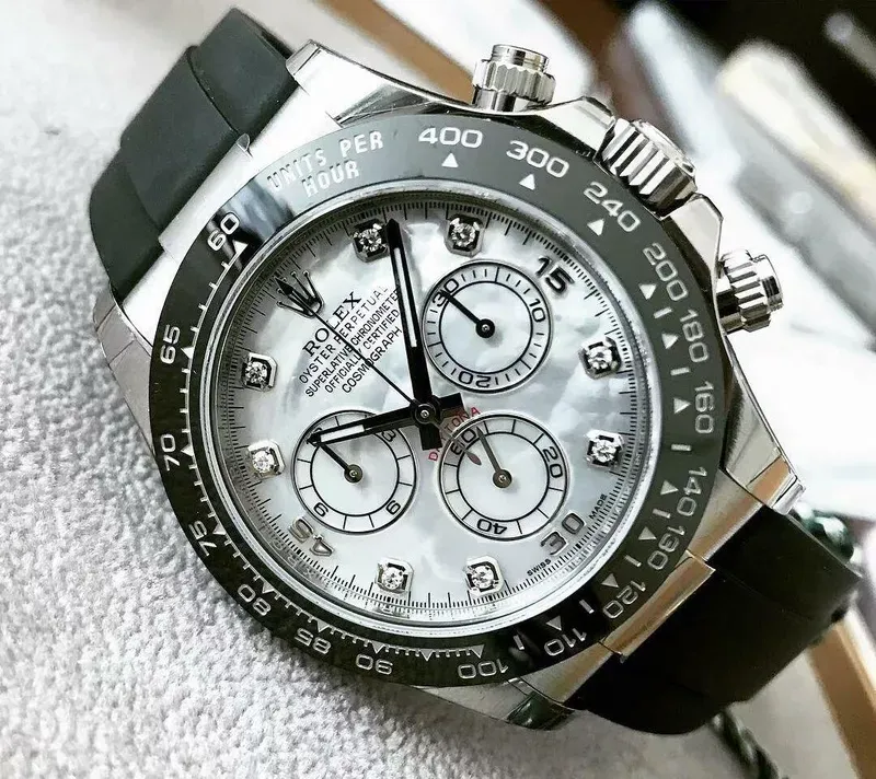 RL049 Cosmograph Daytona 116519LN MOP Diamond Dial Oysterflex White Gold Mens Watch