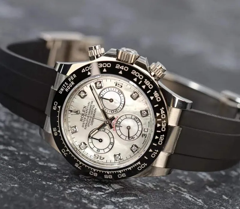 RL049 Cosmograph Daytona 116519LN MOP Diamond Dial Oysterflex White Gold Mens Watch