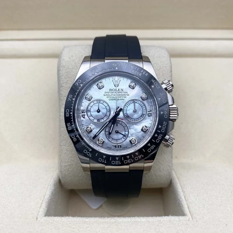 RL049 Cosmograph Daytona 116519LN MOP Diamond Dial Oysterflex White Gold Mens Watch