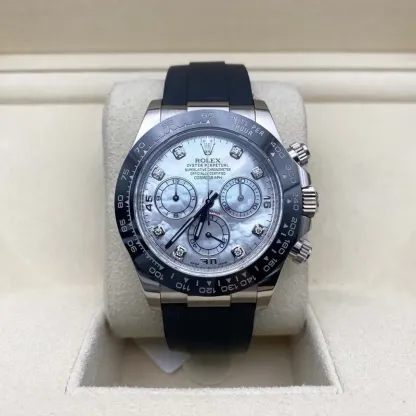 RL049 Cosmograph Daytona 116519LN MOP Diamond Dial Oysterflex White Gold Mens Watch