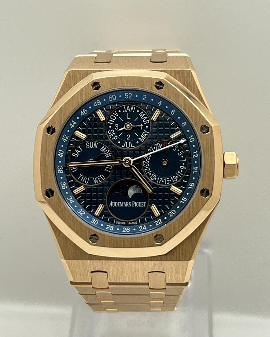 AP329 Audemars Piguet Royal Oak Perpetual Calendar Rose Gold Blue Dial 26574OR.OO.1220OR.02