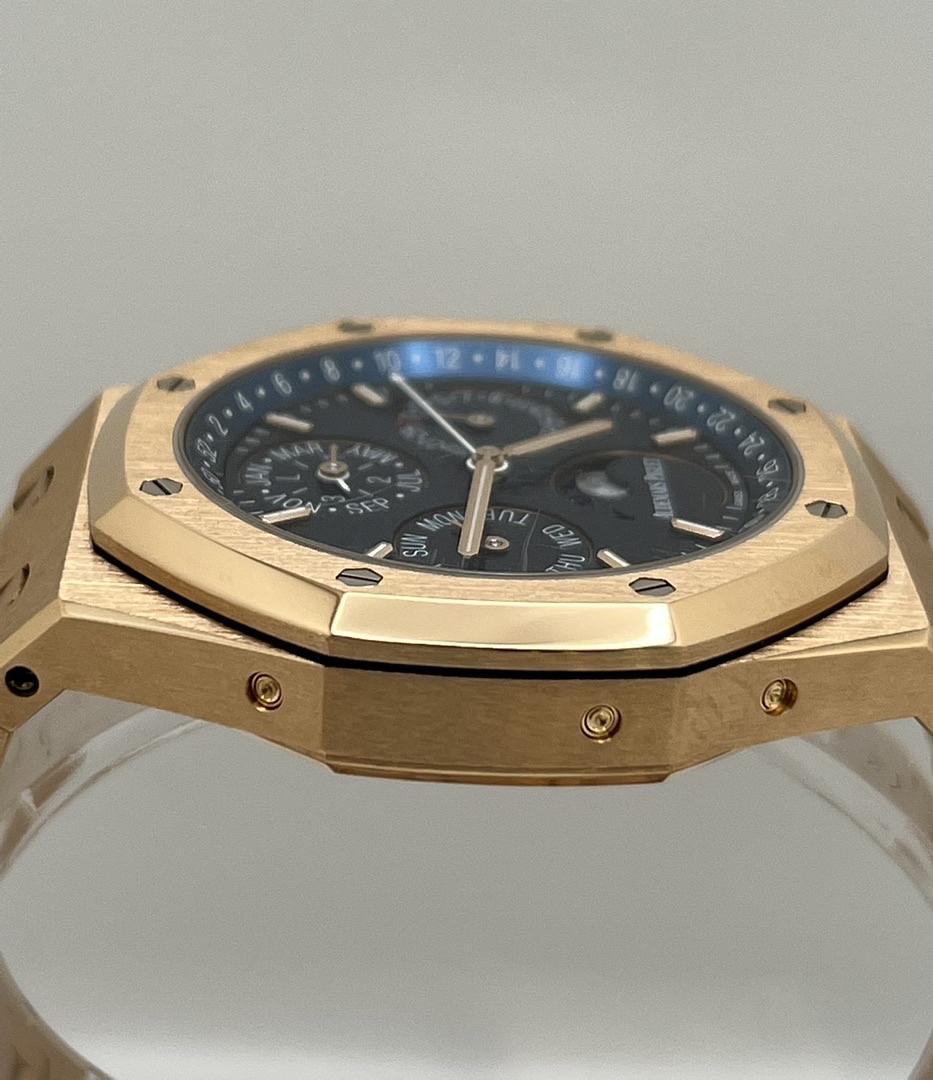 AP329 Audemars Piguet Royal Oak Perpetual Calendar Rose Gold Blue Dial 26574OR.OO.1220OR.02