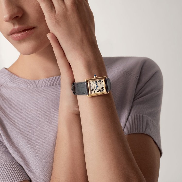 CA004 TANK LOUIS CARTIER WATCH Large model, quartz movement, 18K yellow gold, leather