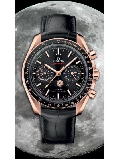 OM023 MOONPHASE CO‐AXIAL MASTER CHRONOMETER MOONPHASE CHRONOGRAPH 44.25 MM 304.63.44.52.01.001 FAVOURITES COMPARE SednaTM gold on Leather strap