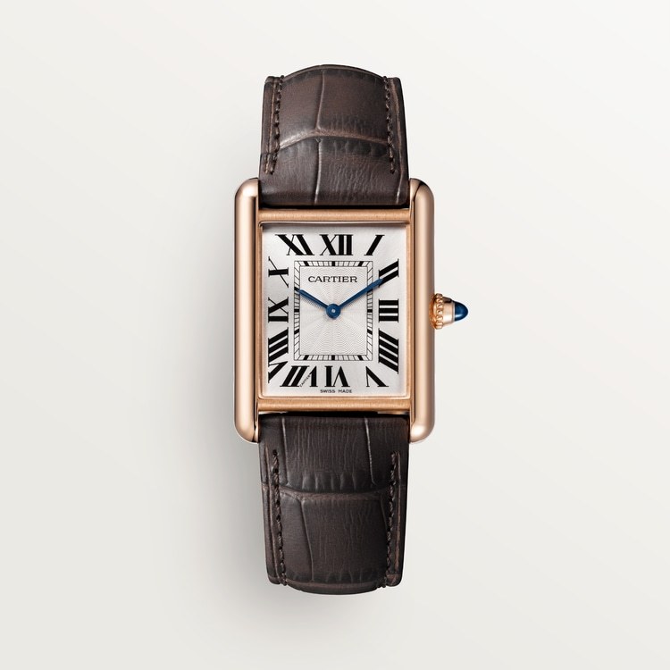 CA002 TANK LOUIS CARTIER WATCH Large model, hand-wound mechanical movement, rose gold, leather