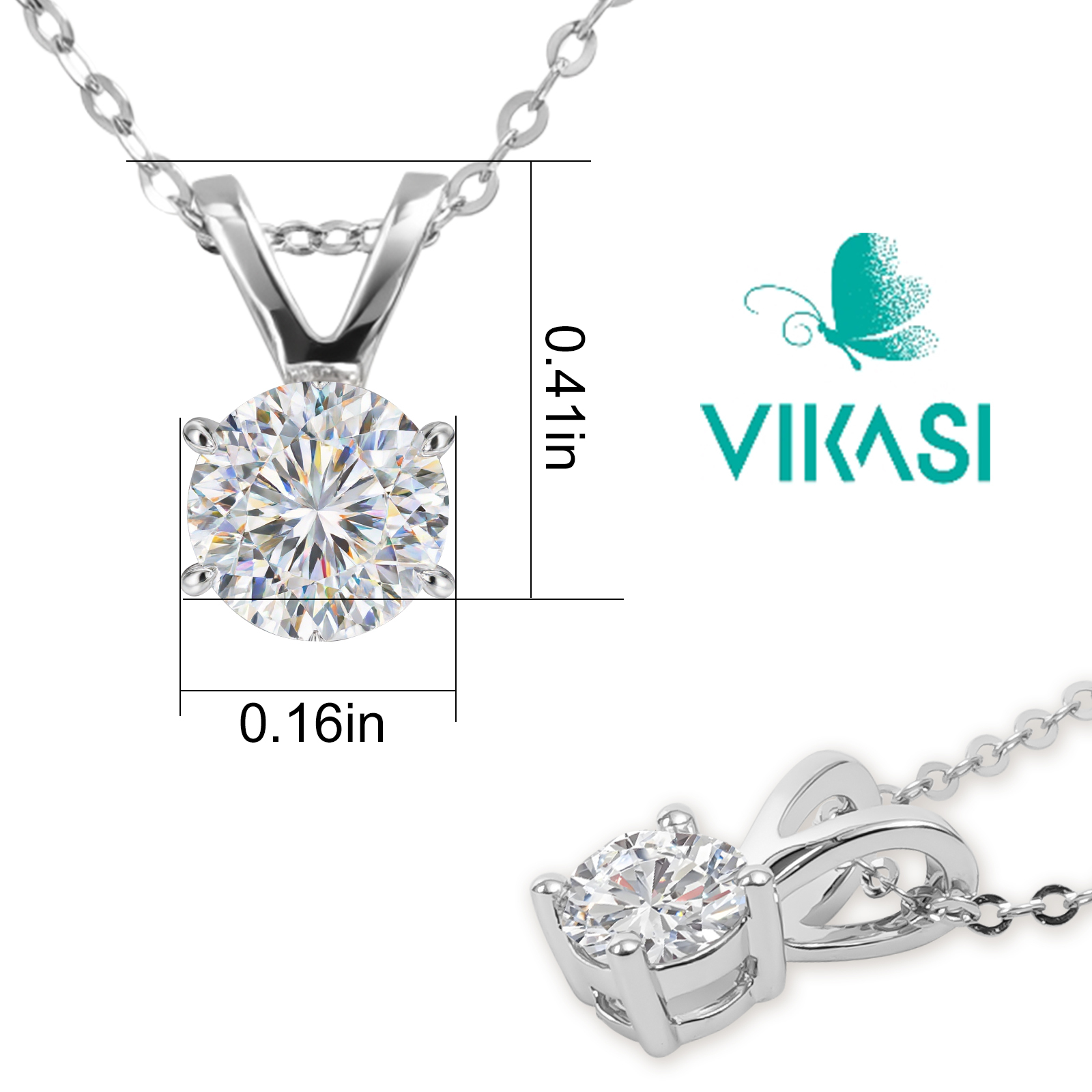 VIKASI Lab-Grown Round Cut Diamond Pendant in Solid 14K White Gold | Brilliant Sparkle, Hypoallergenic & Everyday Luxury