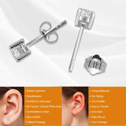 VIKASI D-Color WS1 Lab-Created Moissanite Flower Stud Earrings | 4-Prong Setting, White Gold over Sterling Silver, Anti-Slip Backs