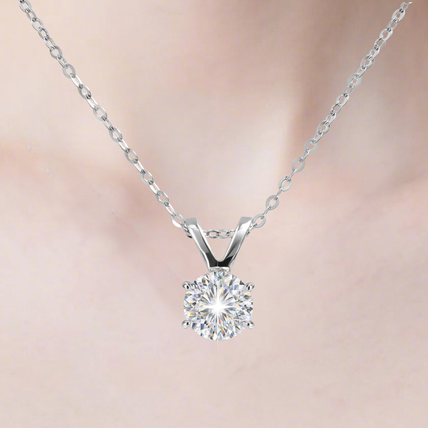 VIKASI Lab-Grown Round Cut Diamond Pendant in Solid 14K White Gold | Brilliant Sparkle, Hypoallergenic & Everyday Luxury