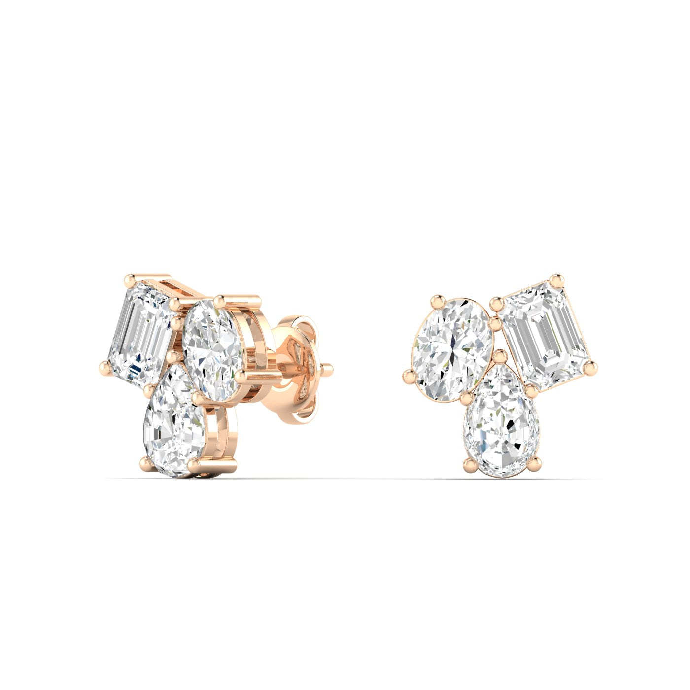 Vikasi - 3ct Multi Shape Lab Diamond Cluster Stud Earrings